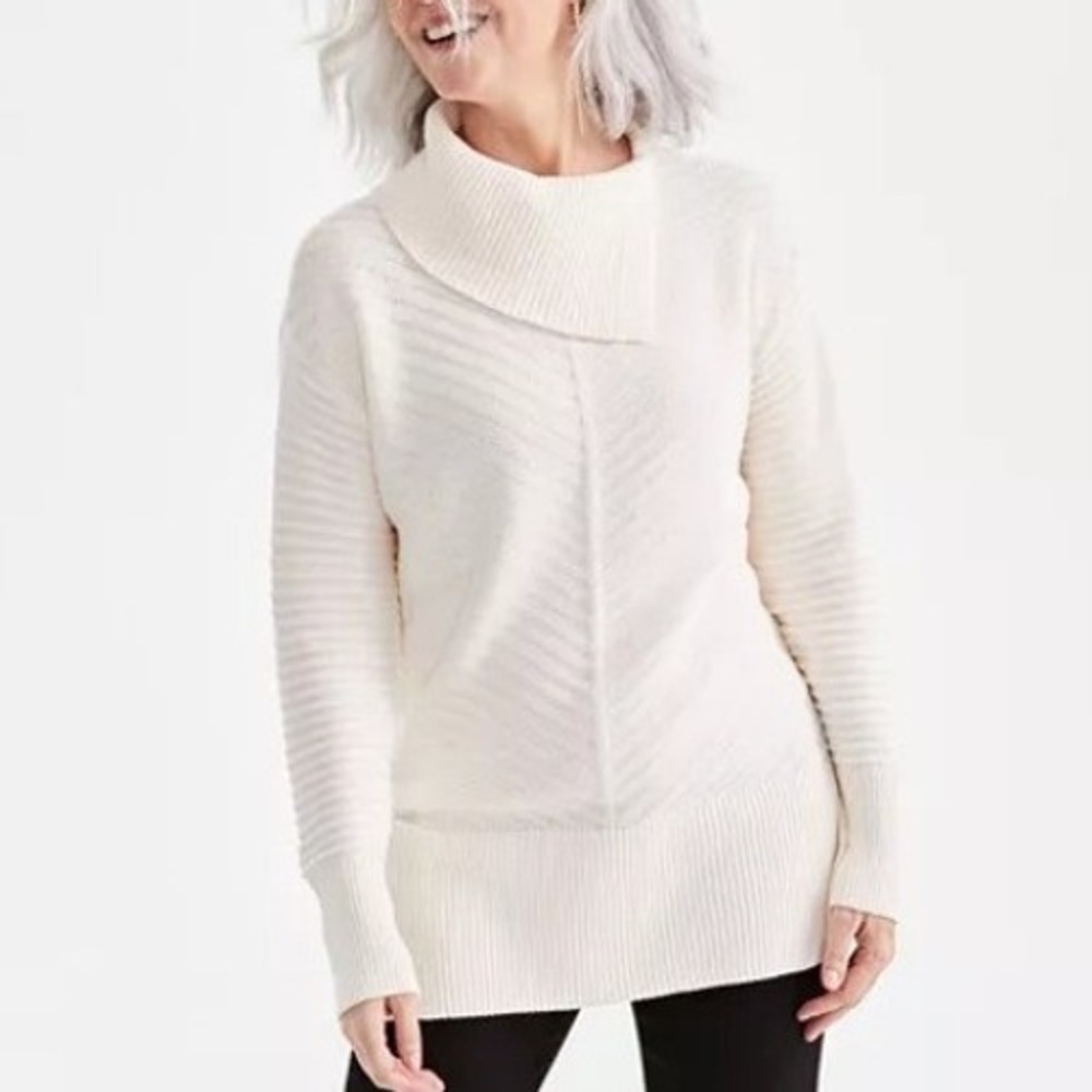 Style Co Sweater Womens Large Eggnog Envelope Neck Diagonal Ribbed Winter Career